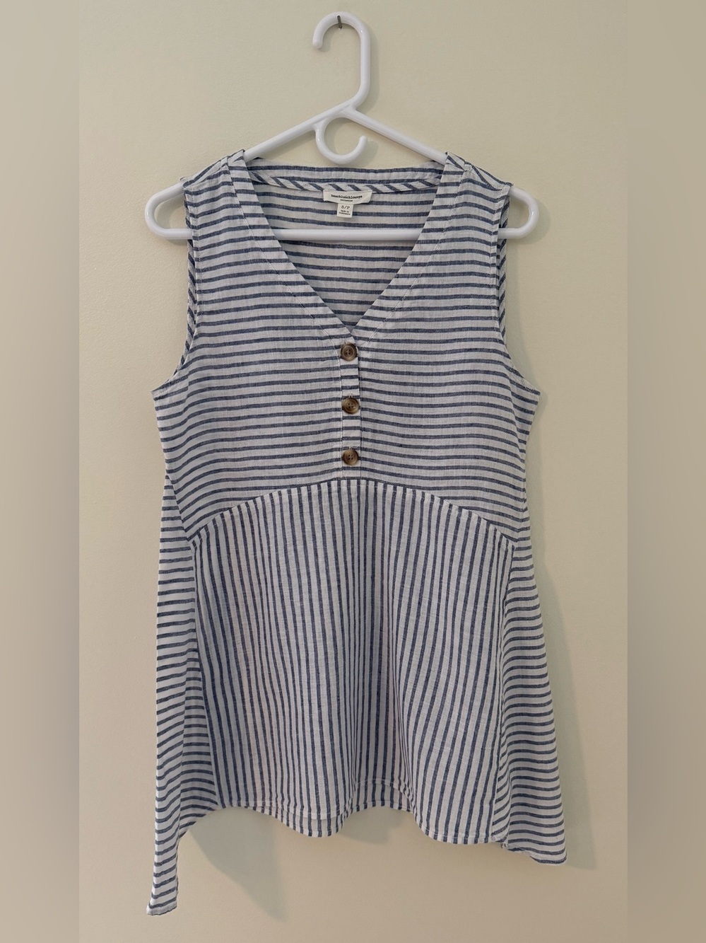 Beachlunchlounge Linen Blend Tunic Blue White Striped Sleeveless Boho Coastal S
